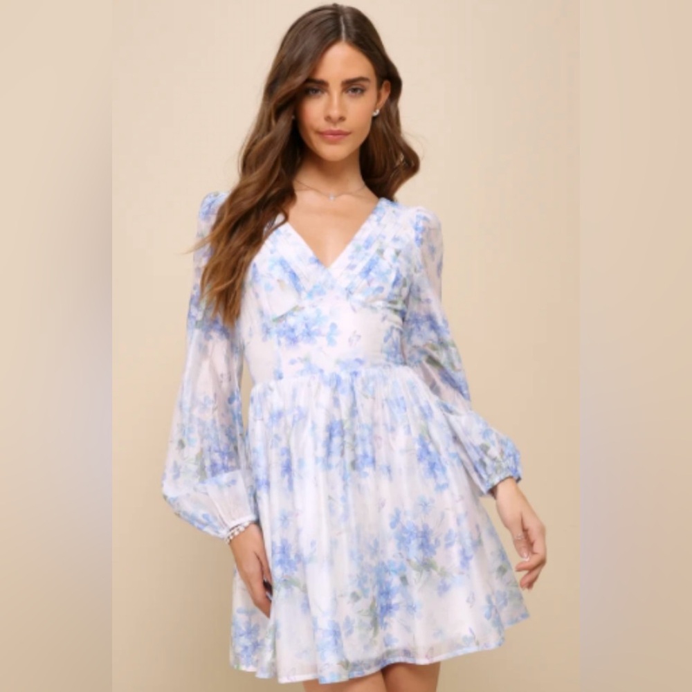 Lulus Floral Blue and White Dress